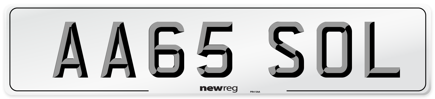 AA65 SOL Number Plate from New Reg